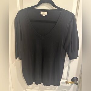 LOFT Classic Black V-Neck Sweater with Puff 3/4 Sleeves size Medium